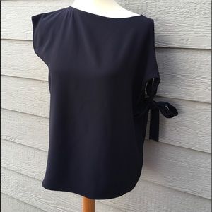 Helmut Lang black asymmetrical draped top